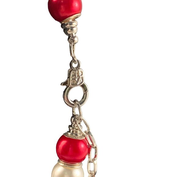 Silver Tone, Red And White Beaded Snake Chain Bracelet (5464) - Picture 3 of 4